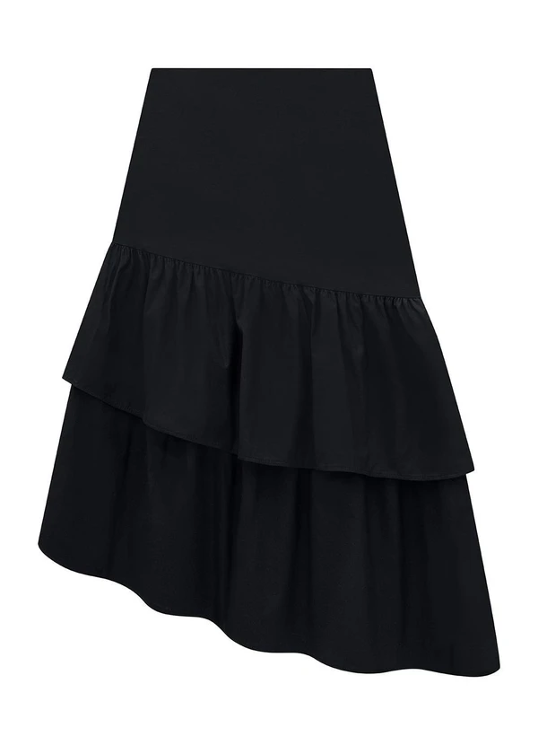 Enfim - Saia Preta Longa Assimétrica em Algodão 3