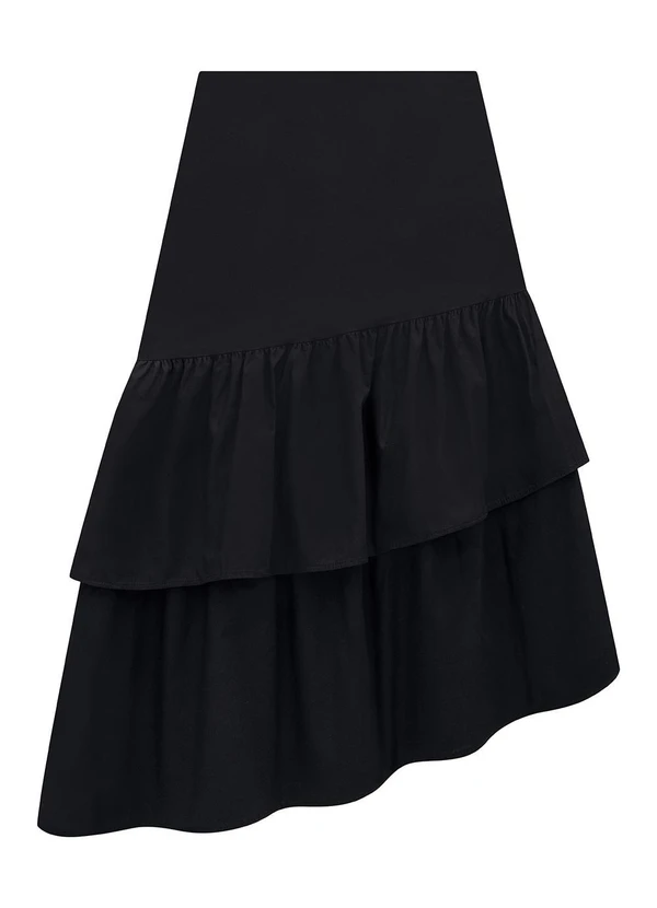 Enfim - Saia Preta Longa Assimétrica em Algodão 4