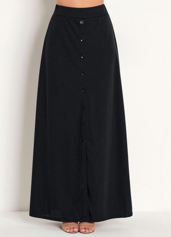 Rosalie - Saia Preta Moda Evangélica com Botões
