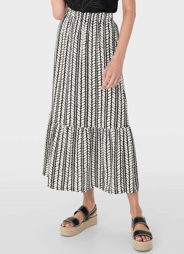 Malwee - Saia Preto Listrada Evasê em Viscolinho 1