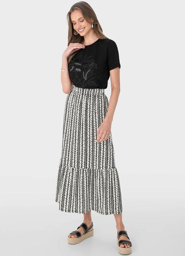 Malwee - Saia Preto Listrada Evasê em Viscolinho 2