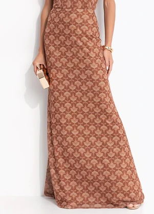 Colcci - Saia Tule Estampado Marrom - COLCCI