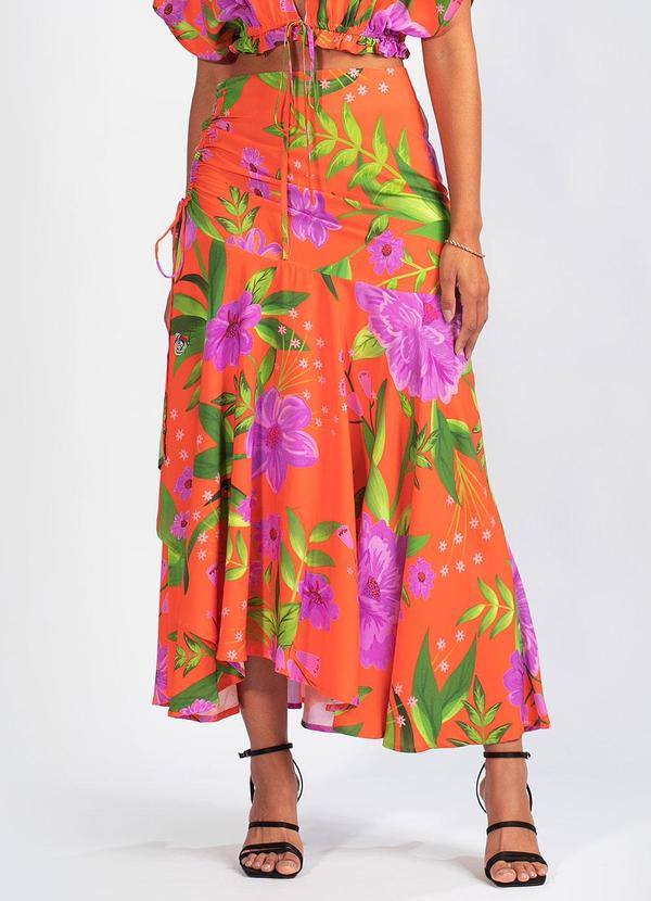 Farm - Saia Viscose Floral Bem Me Quer Laranja