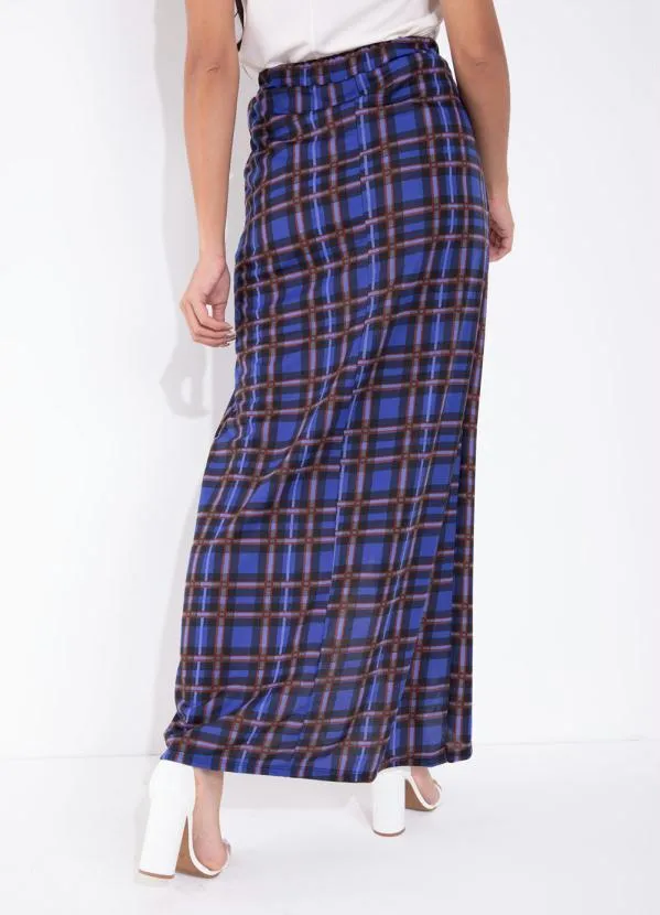 Queima Estoque - Saia Xadrez Azul com Faixa Fixa Moda Evangélica 2