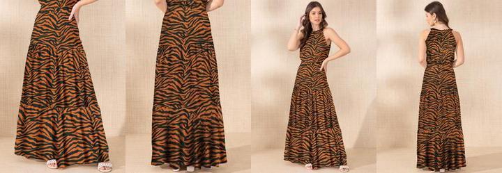 Saia Zebra Marrom em Malha de Viscose Creponada