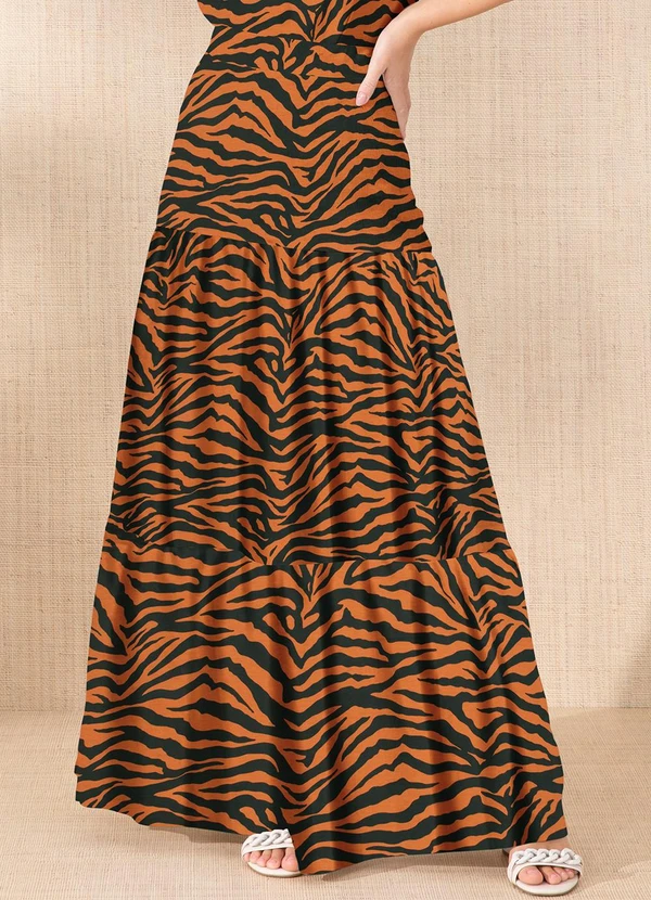 Quintess - Saia Zebra Marrom em Malha de Viscose Creponada