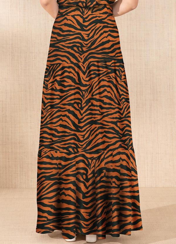 Quintess - Saia Zebra Marrom em Malha de Viscose Creponada 2