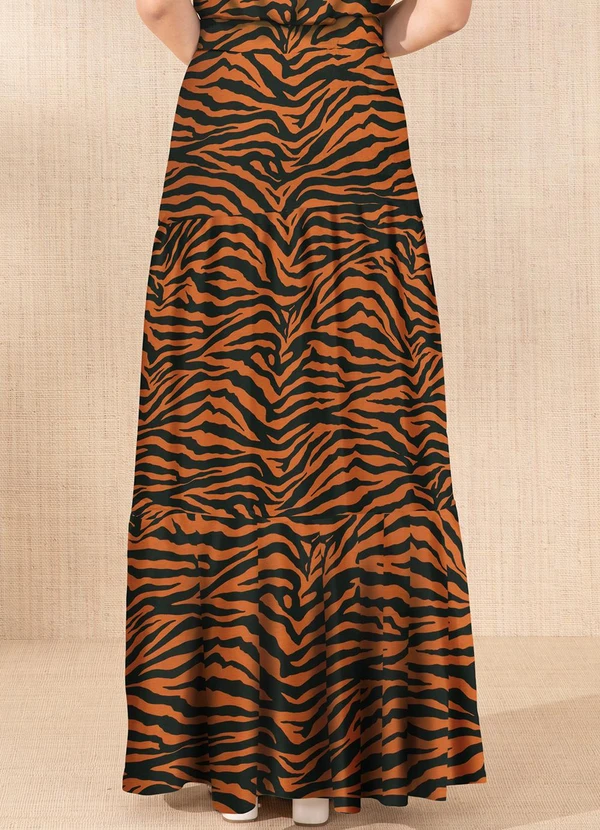 Quintess - Saia Zebra Marrom em Malha de Viscose Creponada 2