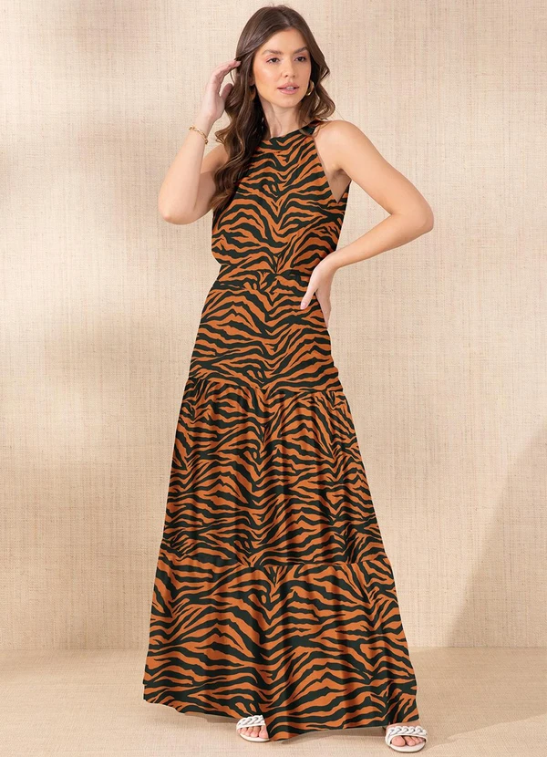 Quintess - Saia Zebra Marrom em Malha de Viscose Creponada 3