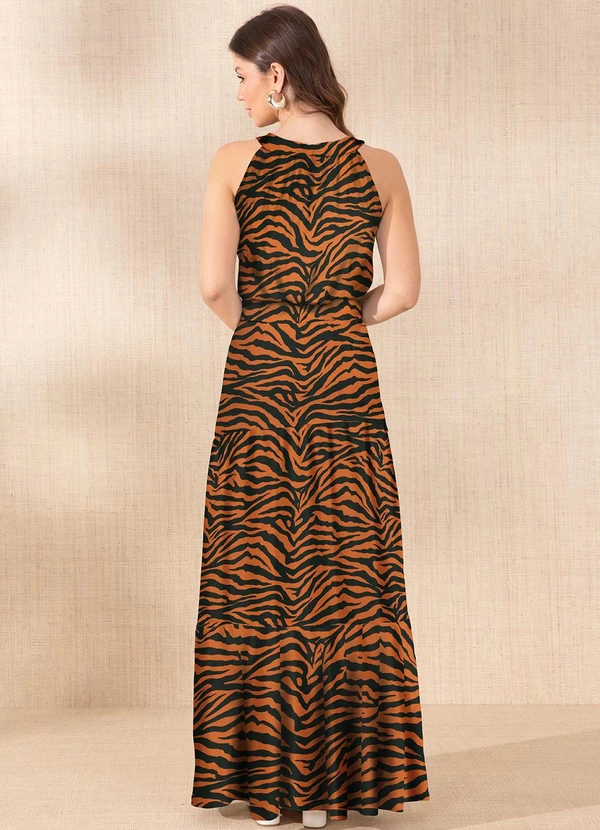 Quintess - Saia Zebra Marrom em Malha de Viscose Creponada