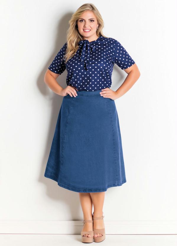 Outlet - Saia Jeans Claro Evasê 11