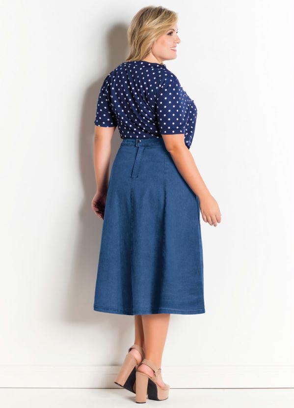 Outlet - Saia Jeans Claro Evasê 12