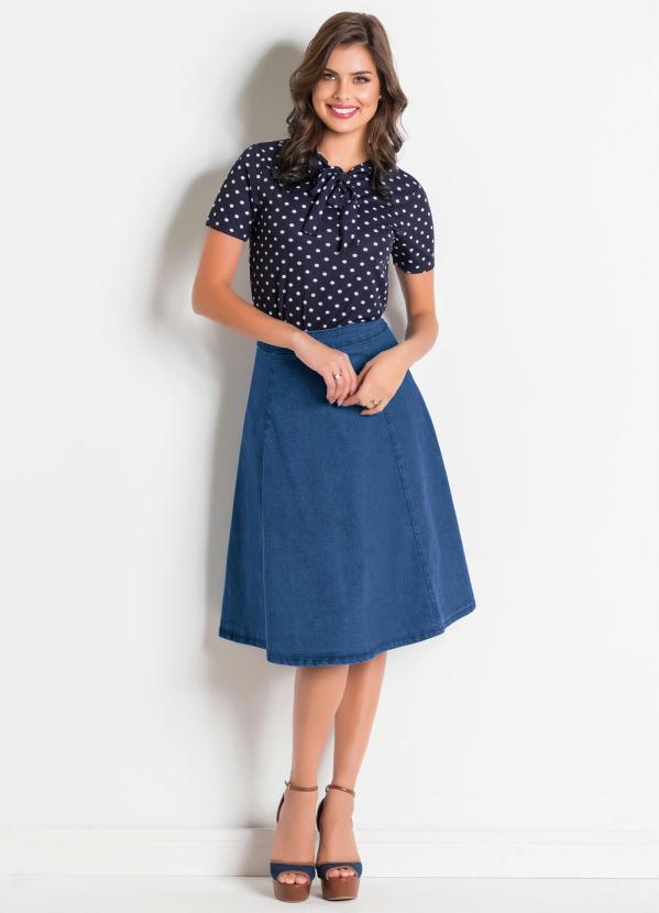 Outlet - Saia Jeans Claro Evasê 3