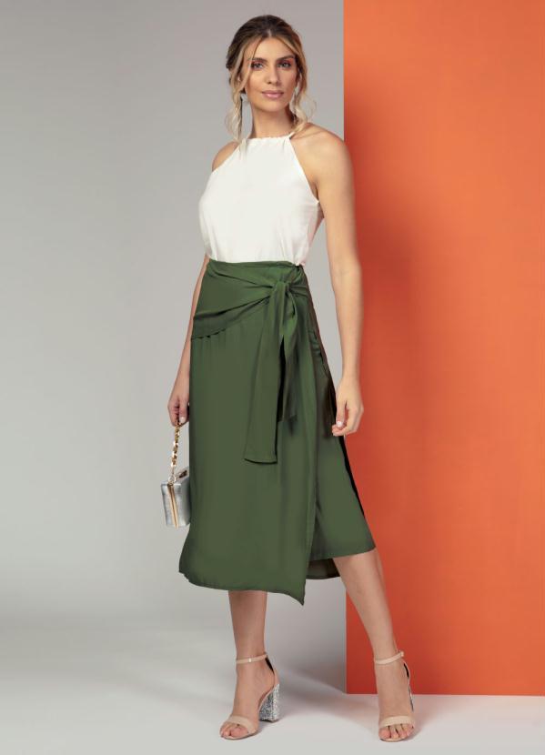 Quintess - Calça Saia Verde com Sobreposição e Amarração 4