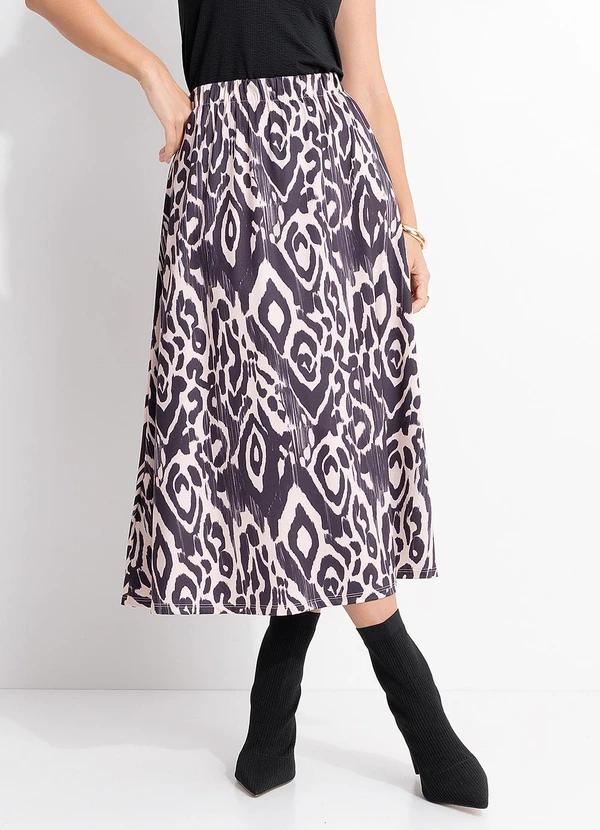 Quintess - Saia Animal Print em Malha Fria