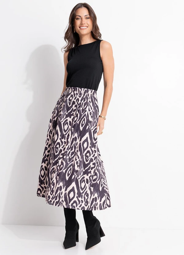 Quintess - Saia Animal Print em Malha Fria