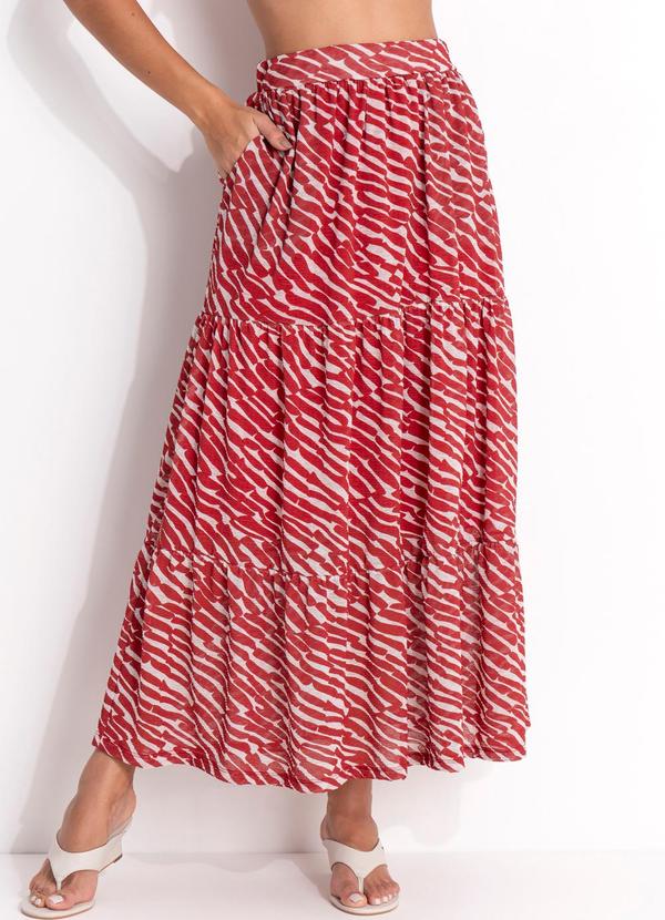 Saia (Animal Print) em Malha Plissada