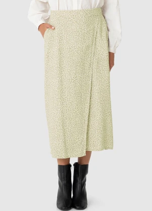 Malwee - Saia Animal Print Mídi Evasê Assimétrica Bege - MALWEE