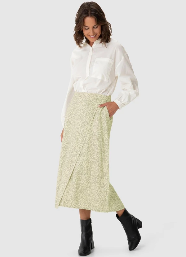 Malwee - Saia Animal Print Mídi Evasê Assimétrica Bege 4