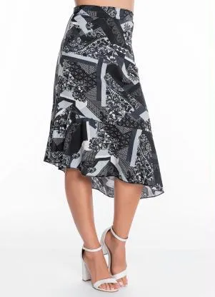 Queima Estoque - Saia Assimétrica Mix Preta Moda Evangélica - QUEIMA ESTOQUE