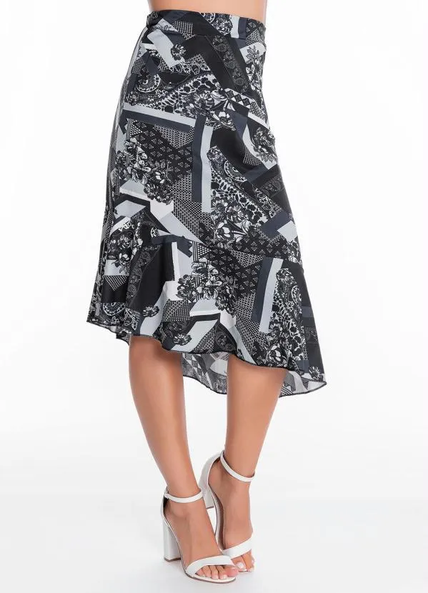 Queima Estoque - Saia Assimétrica Mix Preta Moda Evangélica 1