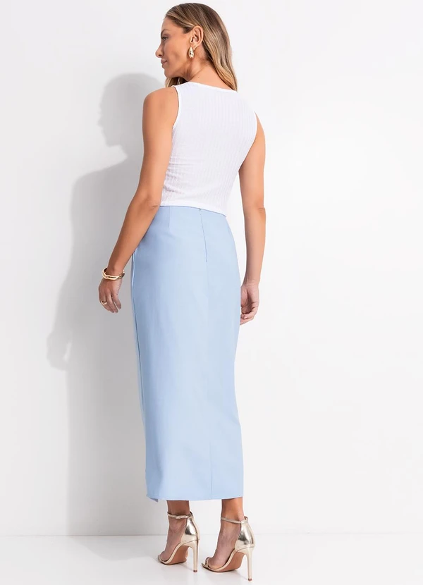 Quintess - Saia Azul Claro em Tecido Alfaiataria de Viscose 4