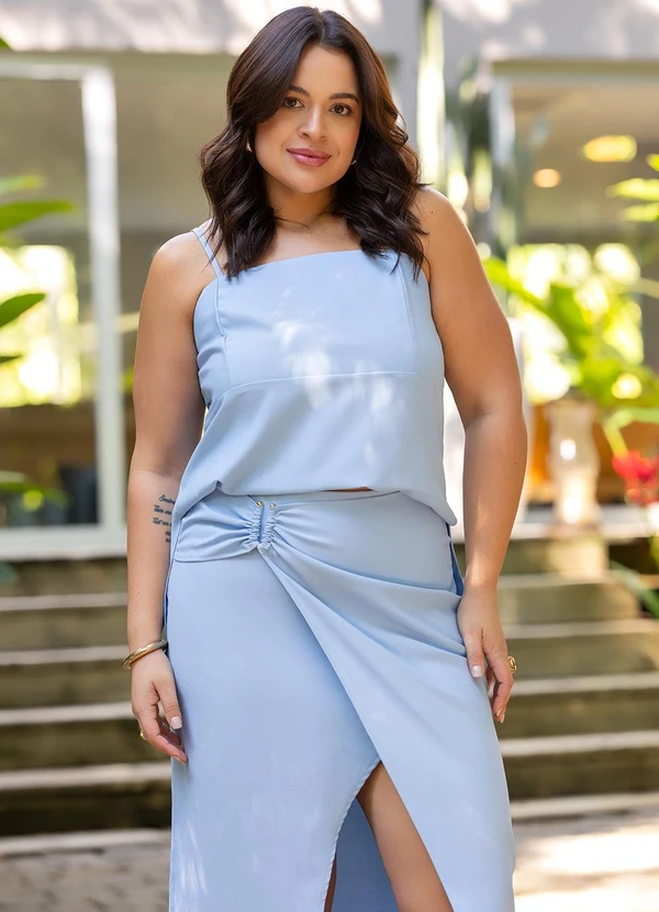 Quintess - Saia Azul Claro em Tecido Alfaiataria de Viscose 7