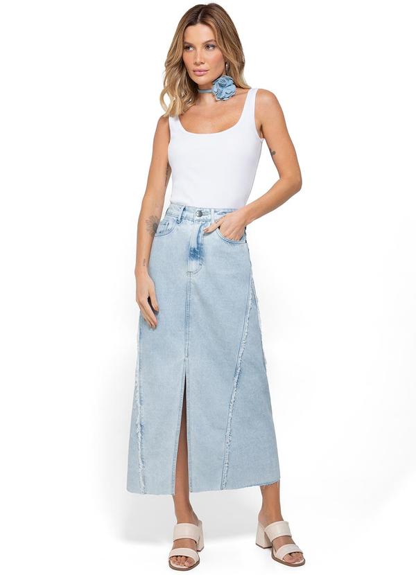 Enfim - Saia Longa Jeans Cintura Alta Azul Claro