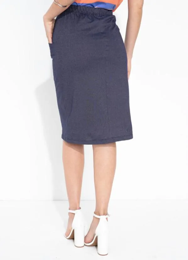 Queima Estoque - Saia Azul com Bolsos Funcionais Moda Evangélica 2