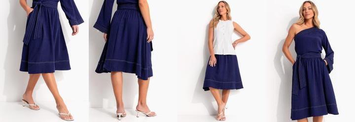 Saia Azul em Crepe Plano Saia Azul em Crepe Plano