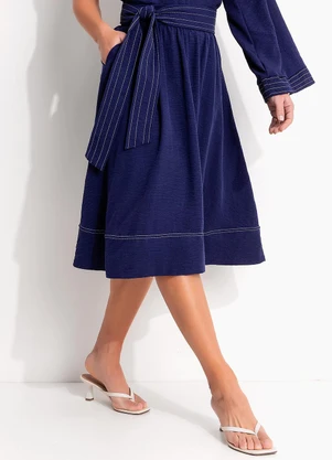 Quintess - Saia Azul em Crepe Plano - QUINTESS
