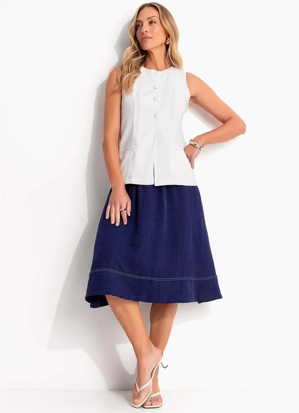 Quintess - Saia Azul em Crepe Plano 3