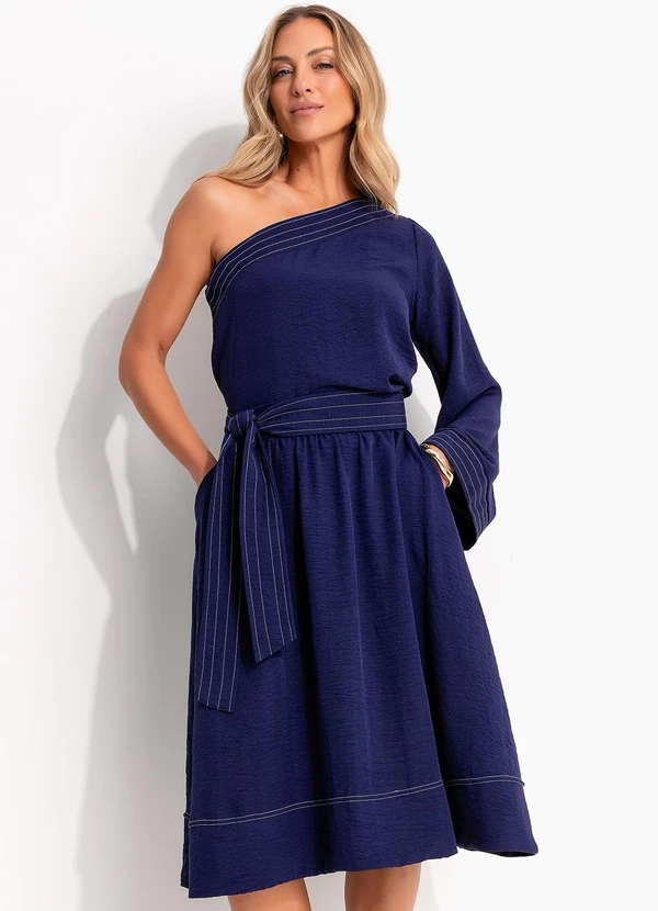 Quintess - Saia Azul em Crepe Plano 5