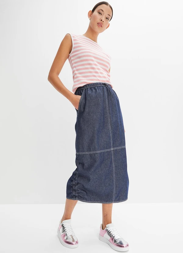 bonprix - Saia Azul em Jeans Leve 3