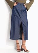 Saia Azul Escura em Jeans Sarjado