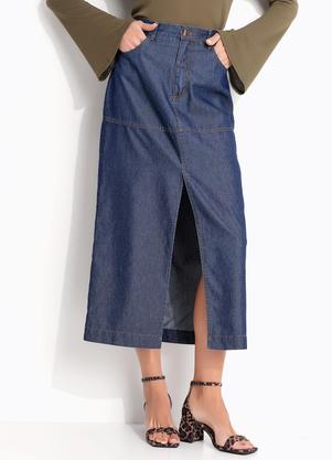 Saia Azul Escura em Jeans Sarjado