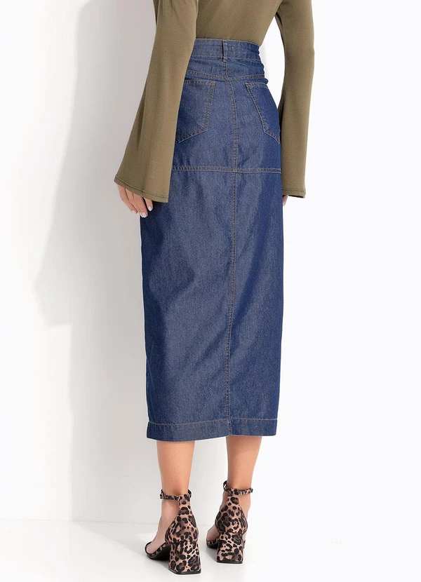 Quintess - Saia Azul Escura em Jeans Sarjado 2