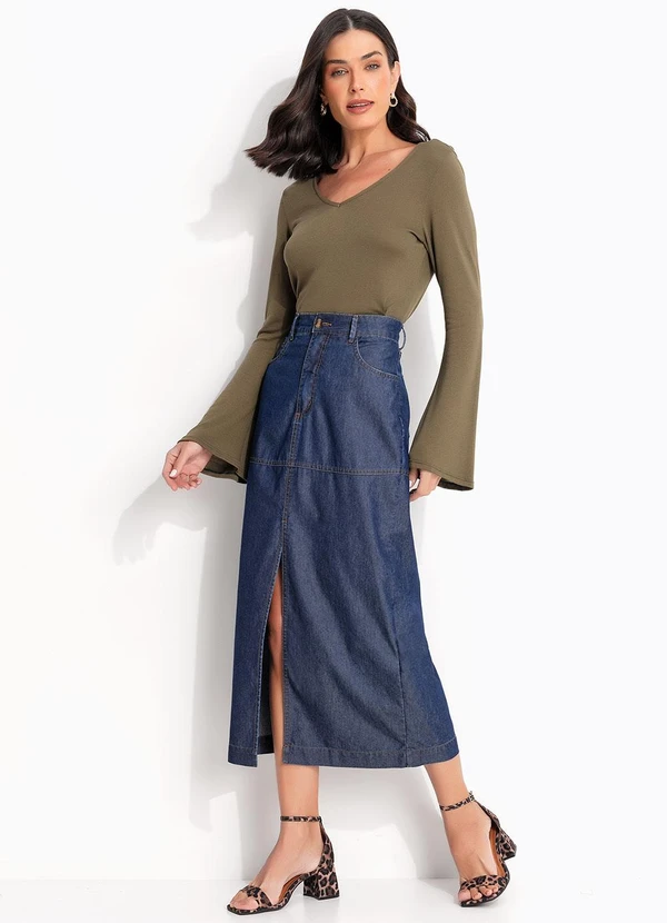 Quintess - Saia Azul Escura em Jeans Sarjado 3