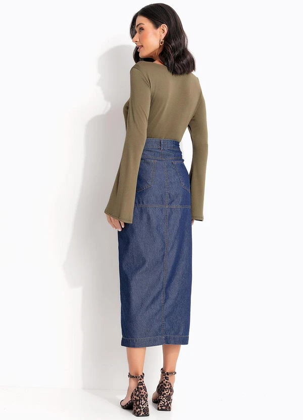 Quintess - Saia Azul Escura em Jeans Sarjado 4