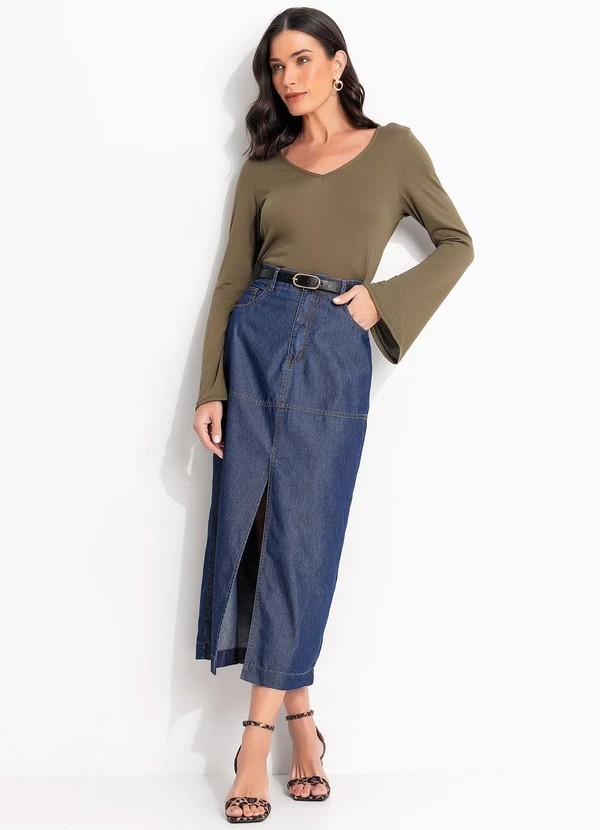 Quintess - Saia Azul Escura em Jeans Sarjado 5