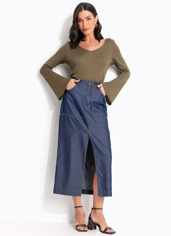 Quintess - Saia Azul Escura em Jeans Sarjado 6