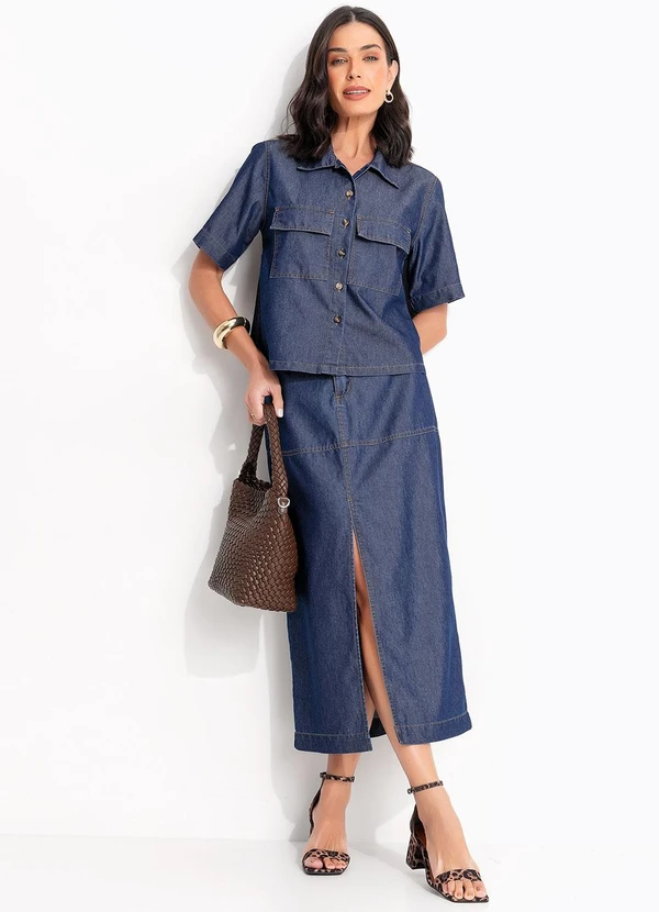 Quintess - Saia Azul Escura em Jeans Sarjado 7