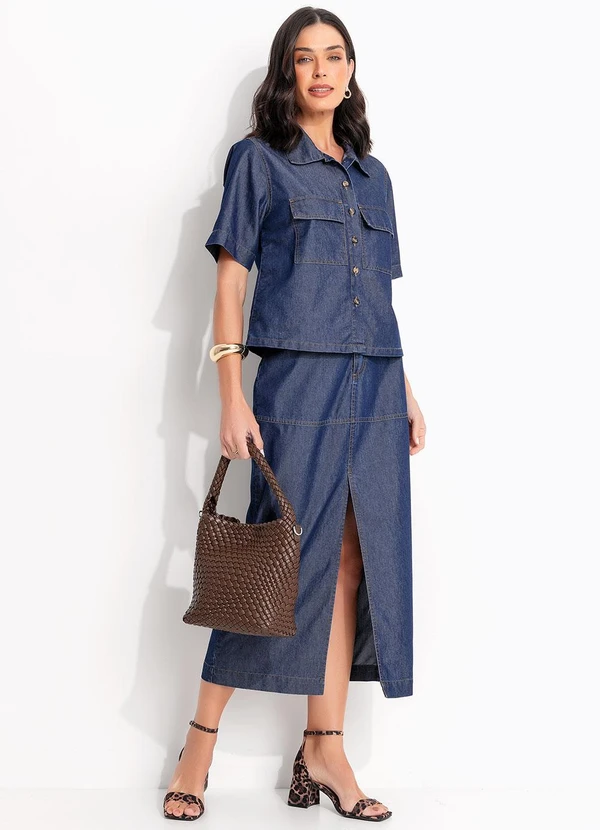 Quintess - Saia Azul Escura em Jeans Sarjado 9