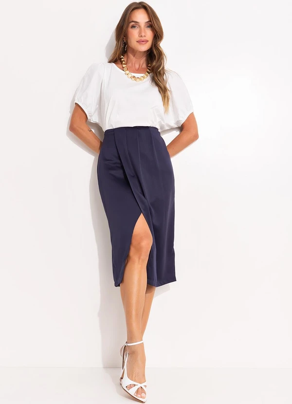 Quintess - Saia Azul Marinho em Cetim 6