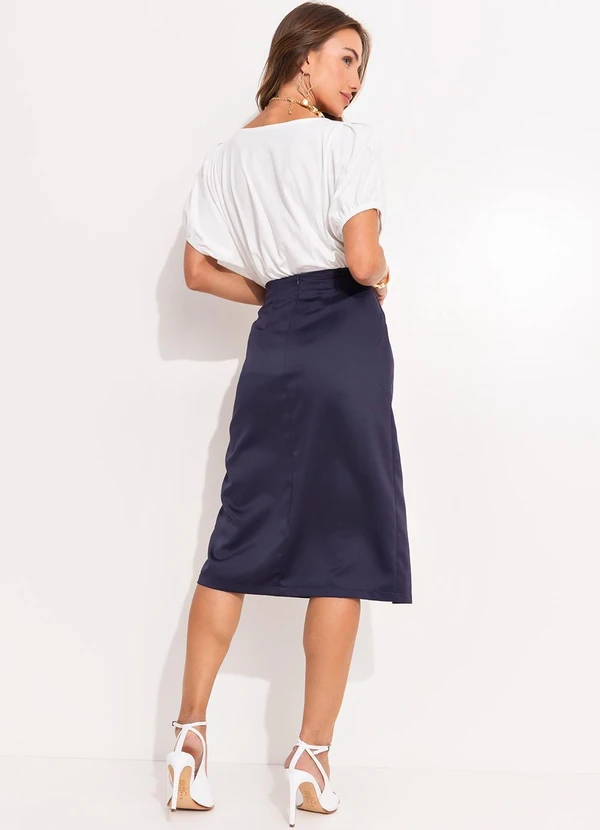 Quintess - Saia Azul Marinho em Cetim 7