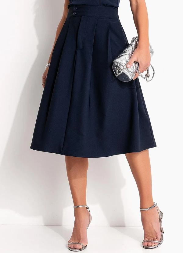 Quintess - Saia Azul Marinho em Crepe Plano