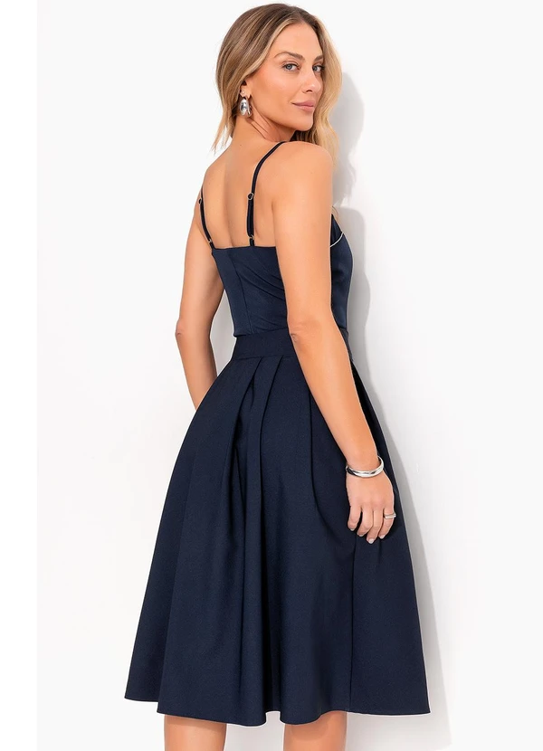 Quintess - Saia Azul Marinho em Crepe Plano 2