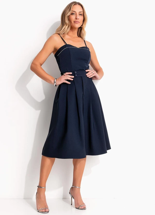 Quintess - Saia Azul Marinho em Crepe Plano 3