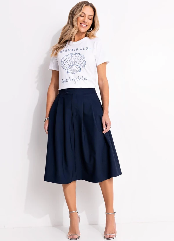 Quintess - Saia Azul Marinho em Crepe Plano 5