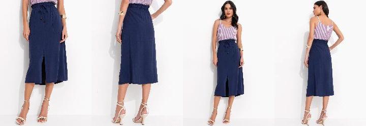 Saia Azul Marinho em Viscose Plana
